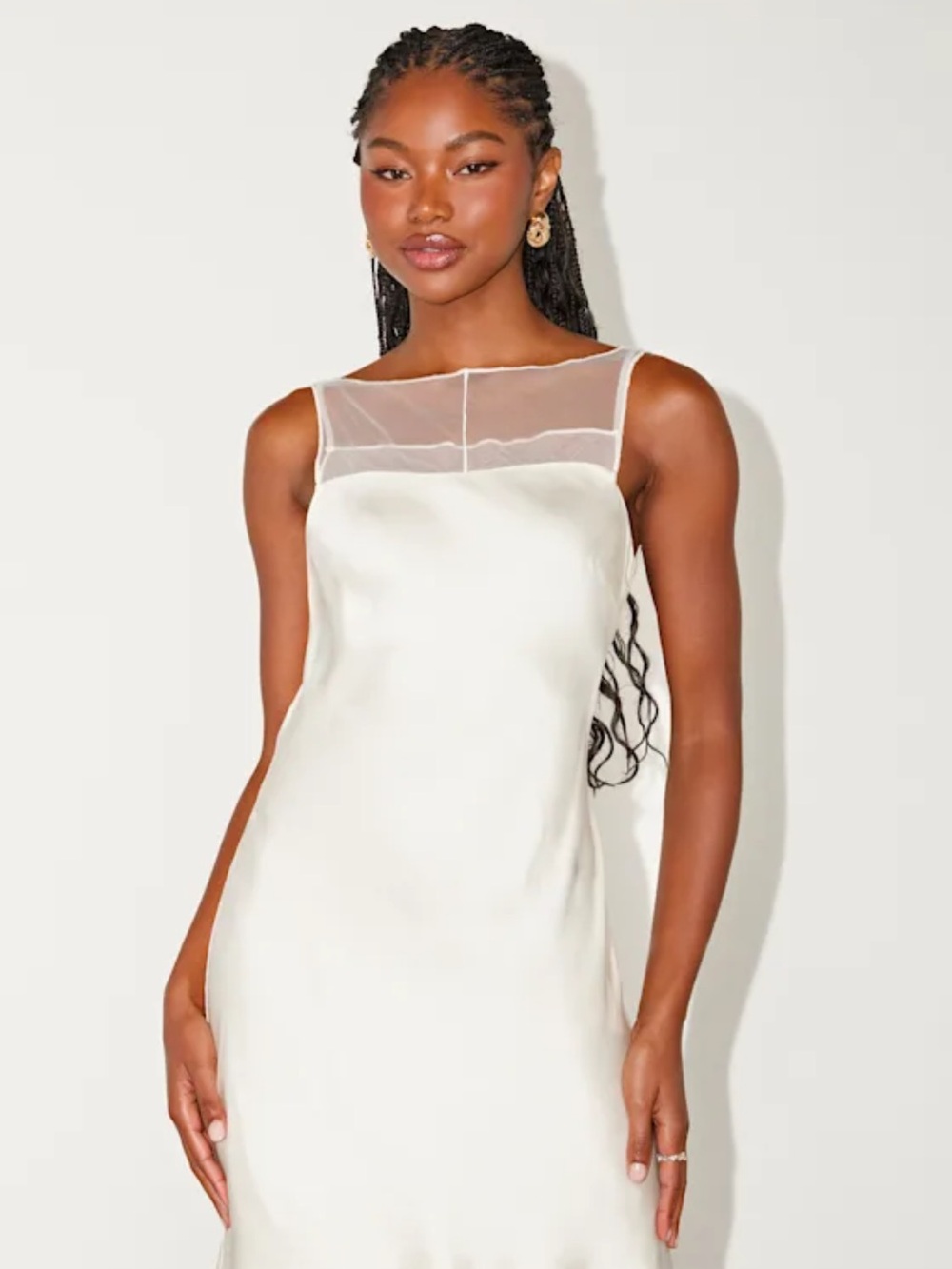 NWT - Lulus Ilhanna Ivory Satin Boat Neck Shift Mini Dress - Bridal, Wedding